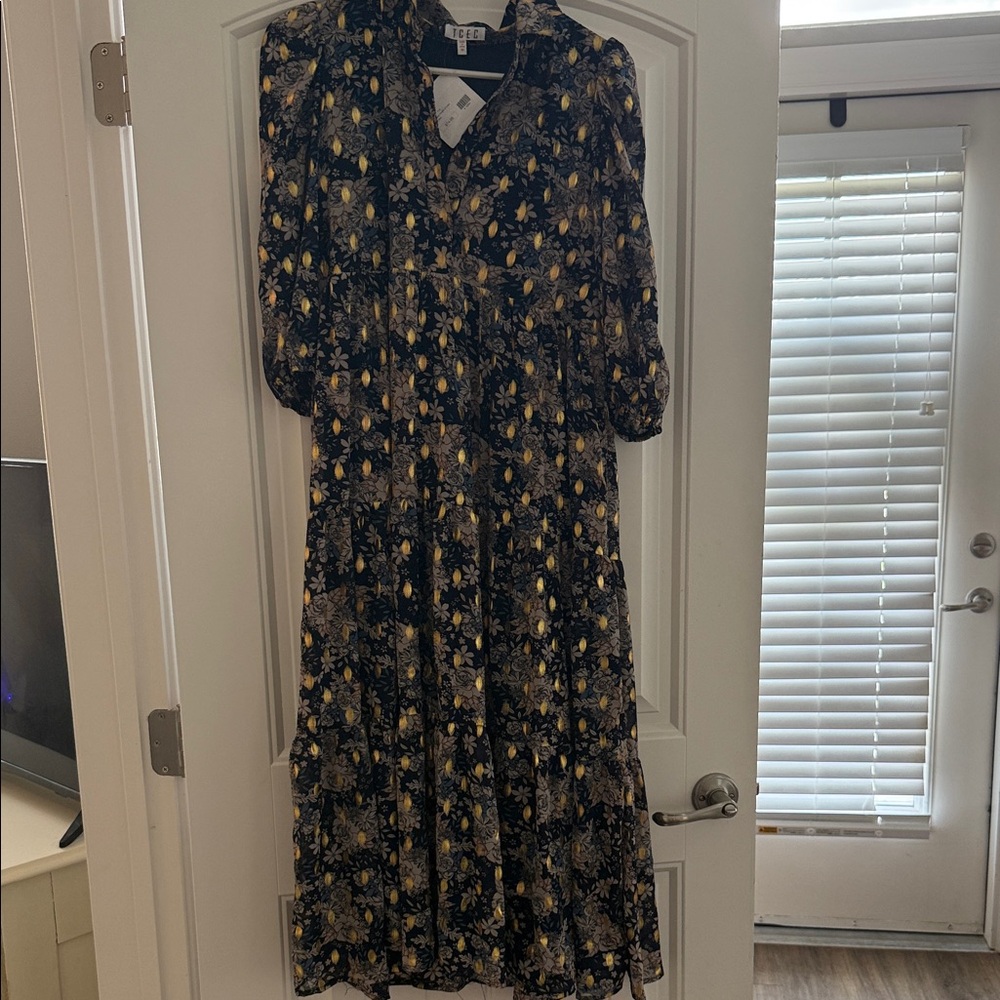 Floral Navy and Gold Dress
